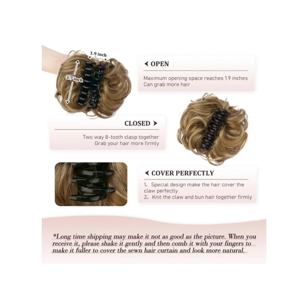 Messy Bun Hair Piece Claw Clip In Real Human Hair Extension Light Brown